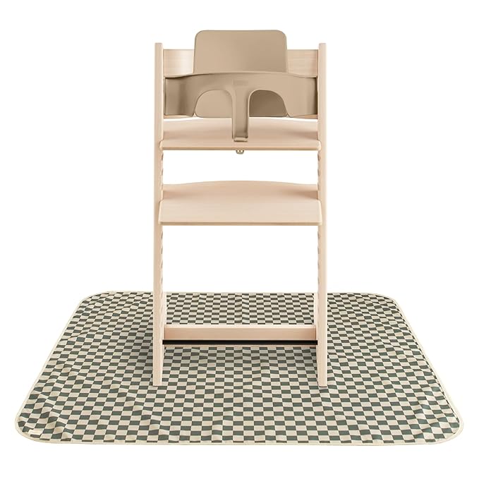 mushie Baby Splat Mat 42.5x42.5 Inch (Olive Check) | Water Resistant for Under High Chair and Infant Play