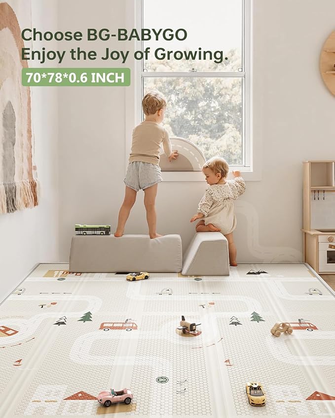 BG-BABYGO Baby Play Mat, Reversible Baby Girl Play Mat for Floor, Foam Padded Playmats for Babies and Toddlers, Large Foldable 78"x70" Waterproof Baby Crawling Mat for Indoor&Outdoor&Travel(70*78*0.4)