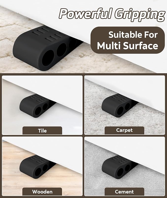 3 Pack Door Stops for Bottom of Door, Rubber Door Stopper Wedge with Holder, Door Holder to Keep Door Open, Doorstop Wall Protector for Home & Office & School, Black