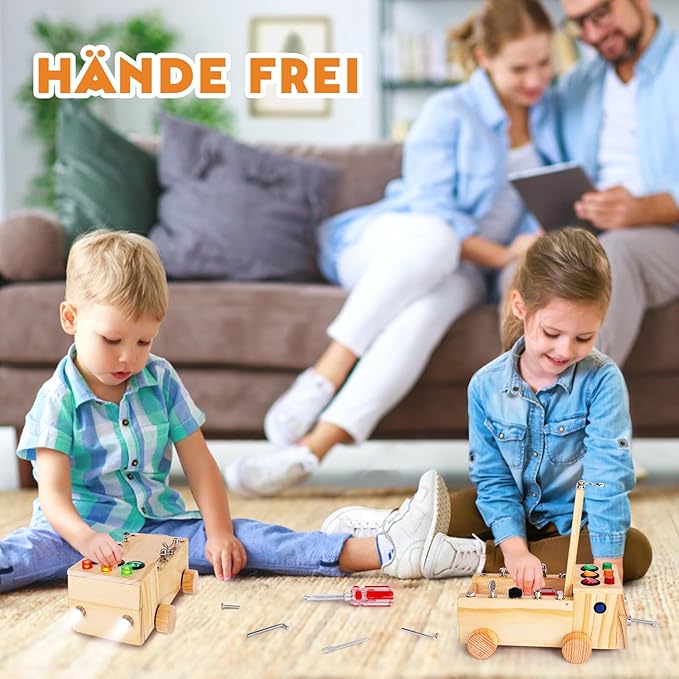 OAKJAR Montessori Schraubendreher Brett, Montessori Busy Board Spielzeug ab 2-6 Jahr, Montessori Activity Board Holzspielzeug Motorikspielzeug Lernspielzeug für Babys Kleinkinder Jungen Mädchen