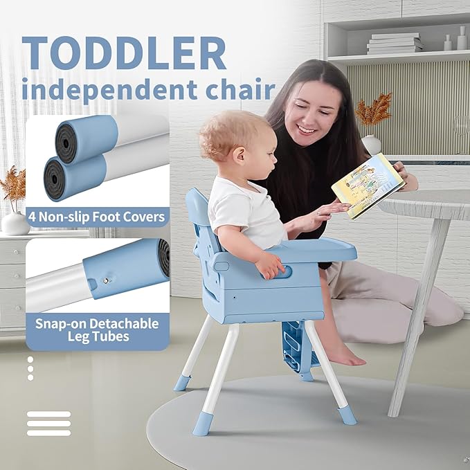 3 in 1 Convertible High Chairs for Toddlers 1-3 Baby Feeding Chair with Tray Wipeable Infant Highchair Sit Up High Chair for Babies and Toddlers with 5-Point Safety Harness & Cushion Blue