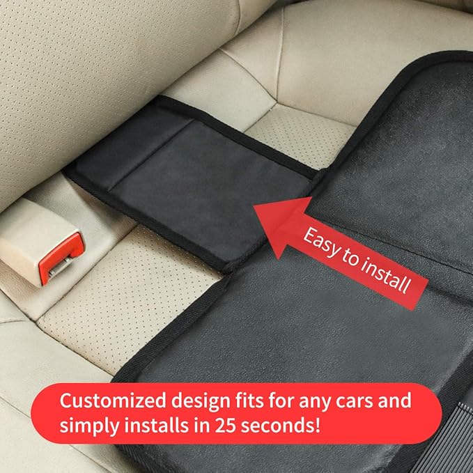 Car Seat Protector - Seat Protection Mat - Thick Padding - Durable, Waterproof Fabric, Leather Reinforced Corners & 3 Pockets for Handy Storage (2 Pack) Gray
