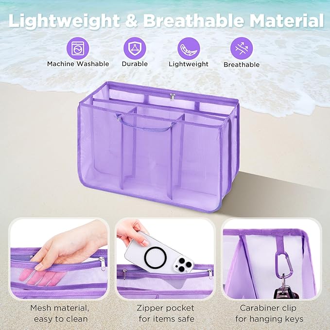 OUTXE Beach Bag Organizer Compatible with Baby Bogg Bag Accessories Inserts, Lightweight Mesh Insert Divider Pouch for Small Bogg Bags, Beach Tote Bags Insert for Organizing
