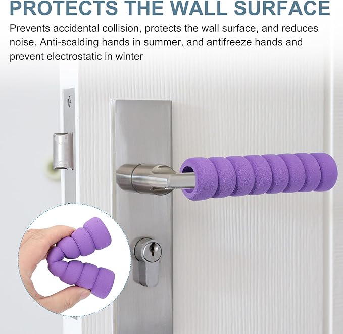 PATIKIL EVA Foam Door Handle Cover, 6 Pcs Anti-Collision Door Knob Spiral Covers Door Handles Protective Safety Cover Guard Sleeve for Bedrooms Bathrooms Offices Furniture, Purple
