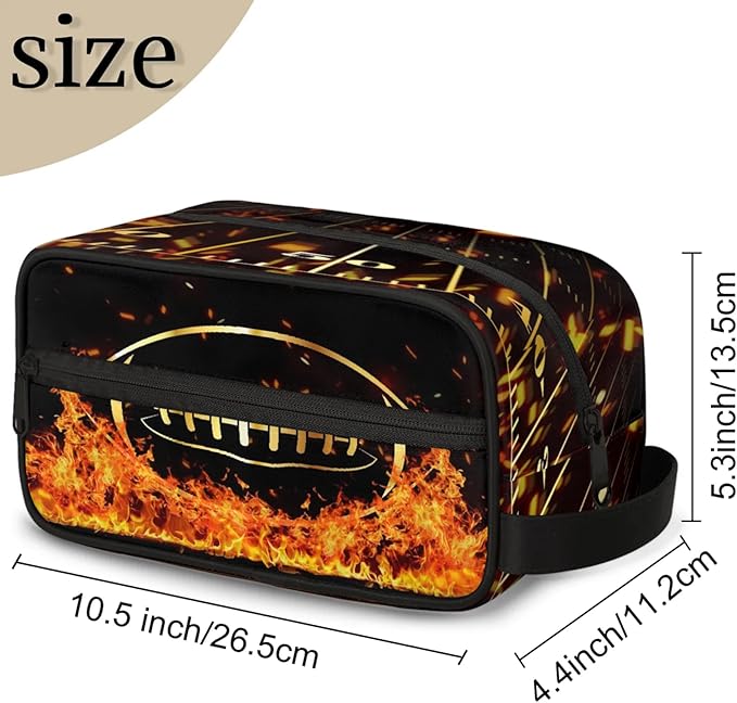 Boys Toiletry Bag Sport Theme Rugby in Fire Kids Dopp Kit Waterproof Hanging Wash Bag Cosmetic Bag Medicine Bag for Travel Sports Shower Essential