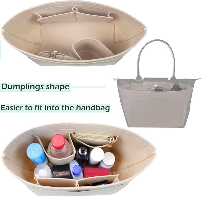Lckaey Purse Organizer Insert for Longchamp, Premium Felt Long Champ Le Pliage Handbag Organizer Large beige