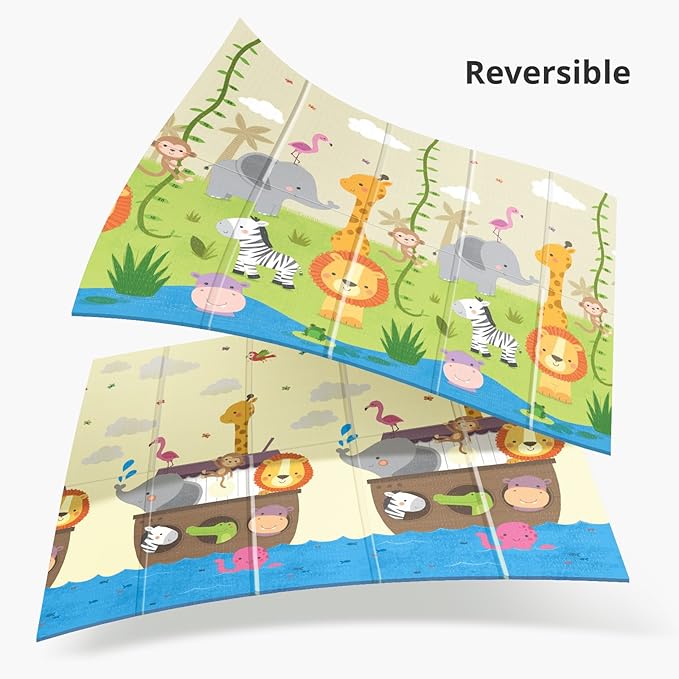 UANLAUO 71x59 Foldable Baby Play Mat for Floor - Thick Foam Kids Play Mat Playmats for Babies and Toddlers, Large Non-Toxic Tummy Time and Crawling Playmat, Reversible Portable Anti-Slip Floor Mats