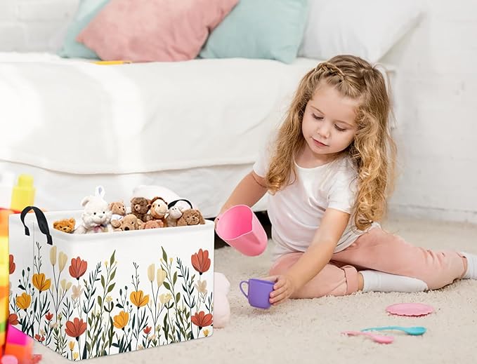 TIBAOLOVER Rectangular Baby Kids Storage Basket for Home Kitchen Girls Cute Toy Storage Bin Organizer Shelf Book Room Decor(Fall Flower)