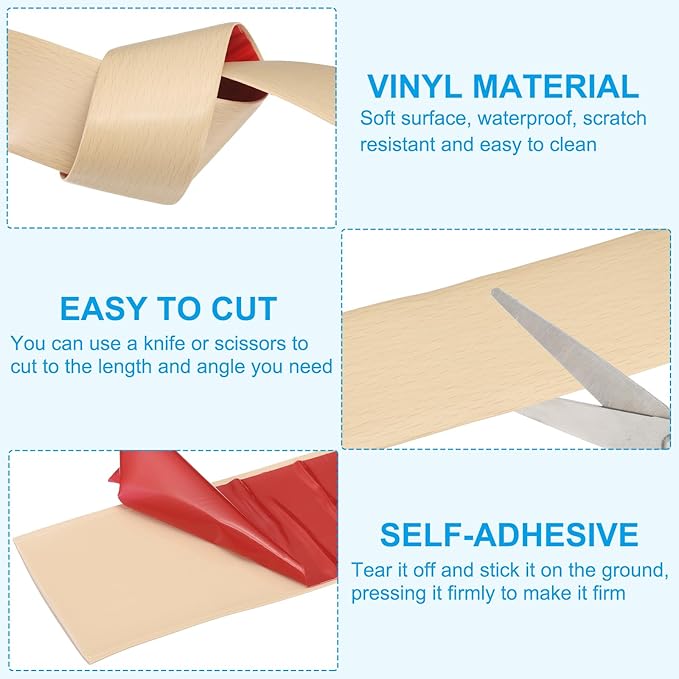 PATIKIL Self Adhesive Floor Transition Strip 20 ft x 2" Vinyl Flat Divider Flooring for Joining Floor Gaps Carpet Transition Floor Tiles, Maple Wood