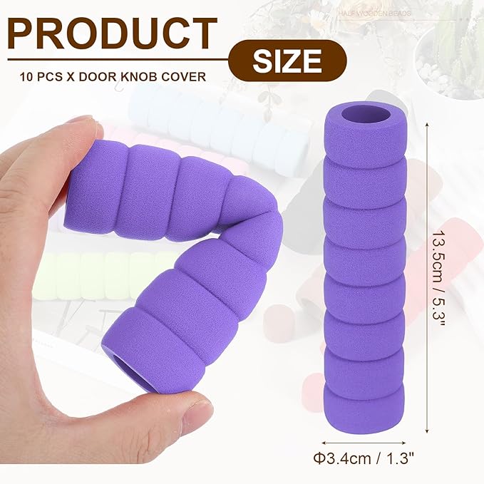 uxcell 10 Pcs Door Knob Cover, Safety Door Handle Protector Covers Anti-Collision Soft Spiral Door Knob Covers Foam Door Pull Cover for Bedrooms Bathrooms Offices Doors, Purple