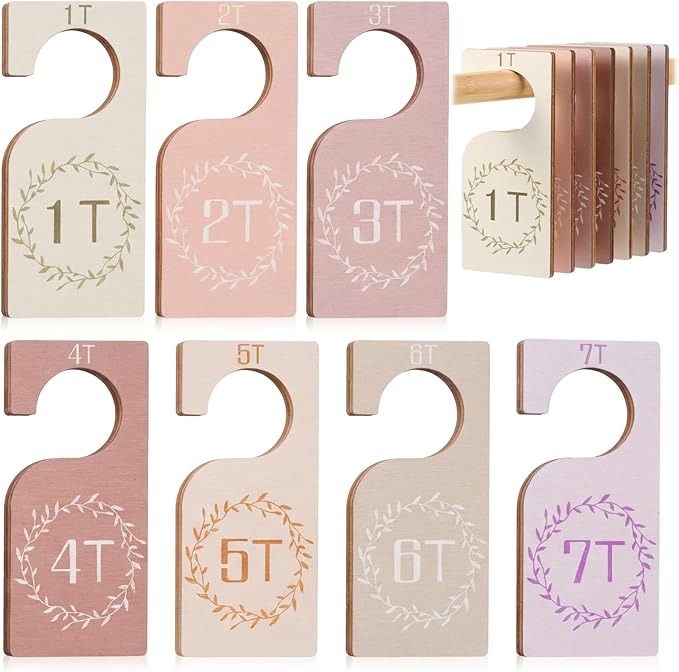 Patelai 7 Pcs Wooden Baby Closet Dividers for Clothes Organizer 1T to 7T Hanger Closet Dividers Nursery Organization for Home Baby Kids Newborn Infant Clothes (Earth Tone)