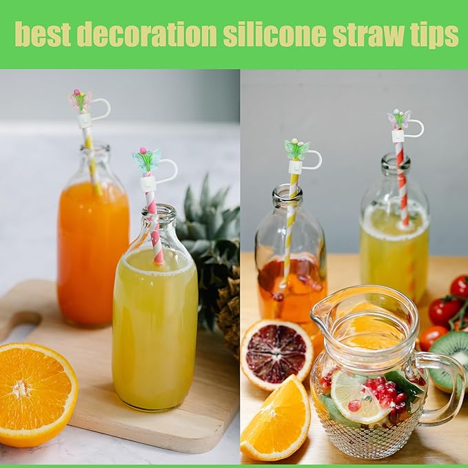 RENUIS 6Pcs 6-8mm Flower Butterfly Small Straw Cover,Dust-Proof Straw Toppers for Tumblers and Water Bottles,Reusable Portable Drinking Straw Tips Lids,Funny Gifts for Women & Girls