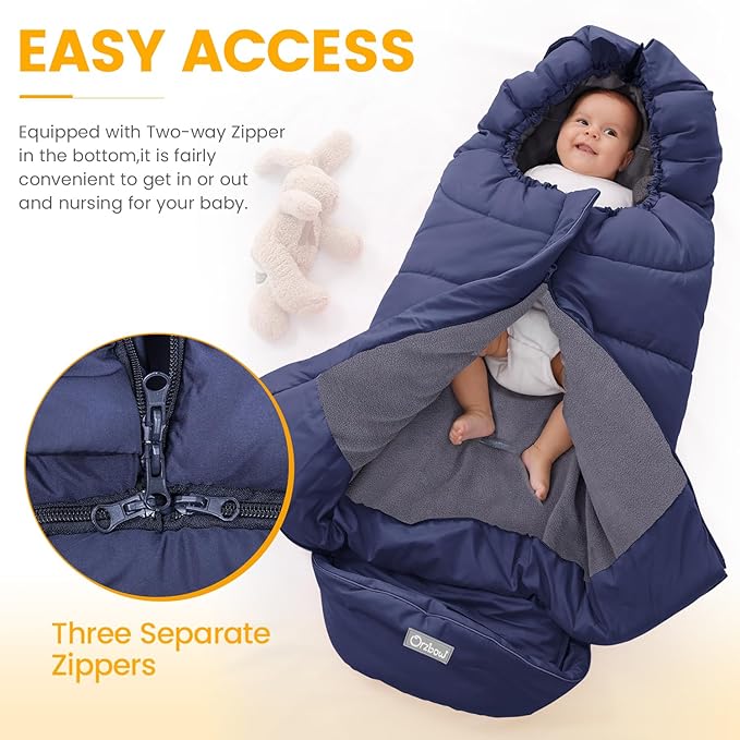 Orzbow Universal Footmuff for Stroller, Winter Warm Baby Bunting Bag, Waterproof Windproof Warm Polar Fleece Lined for Toddler Sleeping Bag, Blue