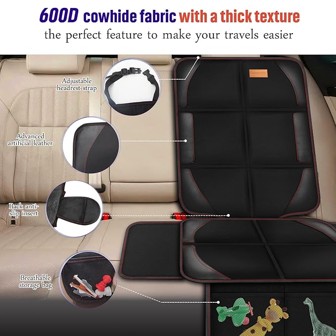 Bacgnyer Car Seat Protector, 1 Pack, Thickest Padded 600D Fabric Padding, Waterproof, Durable, Anti Slip Backing, Child Seat Protection, Suitable for Babies, Toddlers, Children
