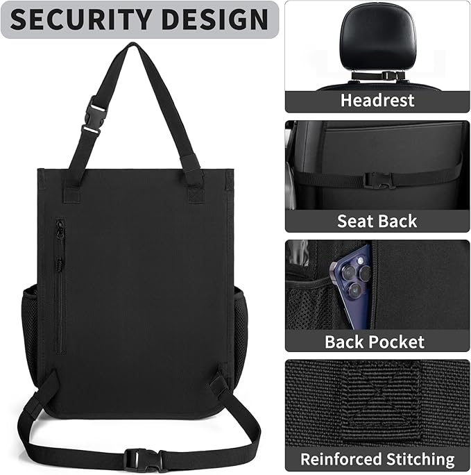FREEAMG Car Front Seat Organizer Backseat Organizer with Dedicated Tablet Laptop Storage Adjustable Shoulder Strap Cup Holder Truck Seat Storage Universal fits for Most of Car