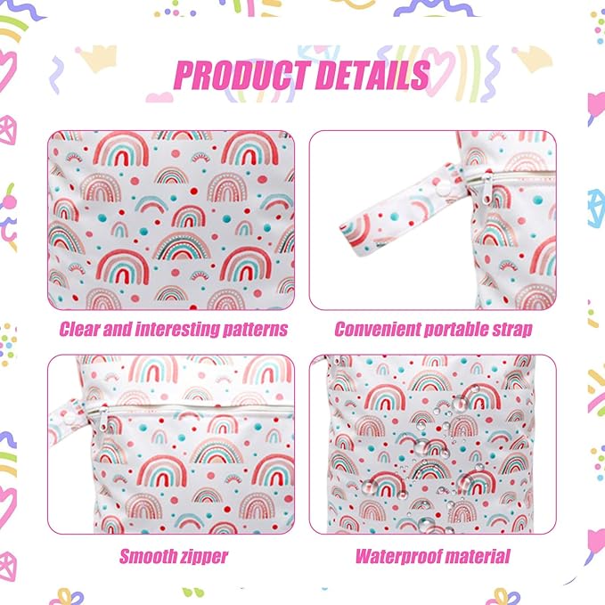 3pcs Cloth Diaper Wet Dry Bags Waterproof Reusable with Two Zippered Pockets Travel Beach Pool Daycare Soiled Baby Items Yoga Gym Bag for Swimsuits or Wet Clothes