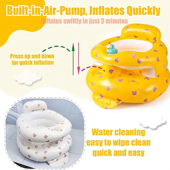 Upgraded Inflatable Baby Seat for 3-36 Months, Baby Chair Sit Me Up Floor Seat – Clip to Table Leg. No Tipping. + Front Guard Anti-Tip, Back Support for Infants Learning to Sit Up + Built-in Air Pump