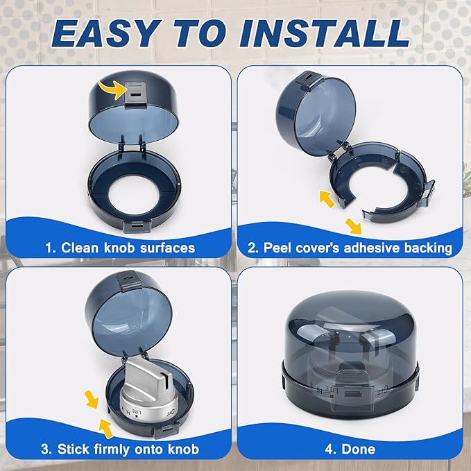 6-Pack Stove Knob Safety Covers - Gas Oven Knob Locks for Diameter Under 2.7 inch, Heat Resistant & Adhesive Base (Black)