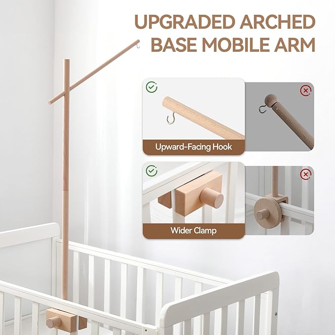 Baby Crib Mobile Arm - 32 Inch Wooden Mobile Arm Adjustable Mobile Holder for Crib Mobile Hanger Baby Crib Attachment Nursery Decor