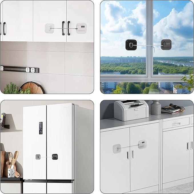 Child Proof Refrigerator Lock, 3 Digit Code Child Proof Fridge Lock for Kids, No Drill Self Adhesive Baby Safety Locks for Oven, Cabinet, Toilet Seat & Furniture, 2 Pack, Black & White
