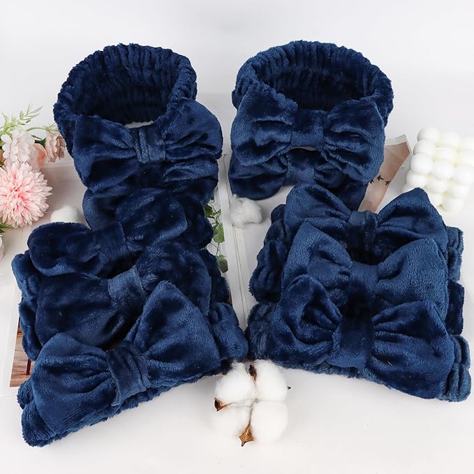 10 Pack Spa Headband for Washing Face Navy Blue Skincare Headbands Bulk for Women Girls Soft Coral Fleece Hairband Cute Bow Headbands for Washing Face Makeup