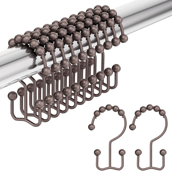 Amazer Shower Curtain Rings, Stainless Steel Shower Curtain Hooks Rings, 12 Pcs Double Glide Shower Rings for Bathroom Shower Curtain Rods Dual Rust-Resistant Shower Hooks, Bronze