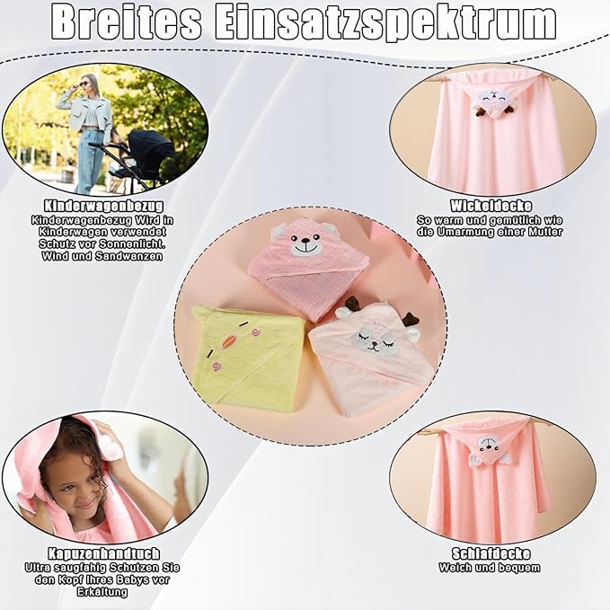 Baby Hooded Towels,31 x 31 in Infant Super Soft Baby Bath Towels with Hood for Toddlers1-3,Highly Absorbent Viscose Hooded Towel for Boys, Girls, Newborn Essentials