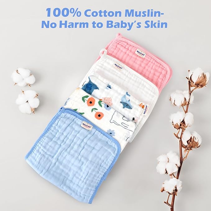 Maliton Muslin Burp Cloths for Baby Girl 6 Pack Large 20''x10'' 100% Cotton Burp Rags Absorbent and Soft 6 Layers Muslin Cloth Baby Boy Newborn Essentials Must Haves(Fairy Tale, Pack of 6)