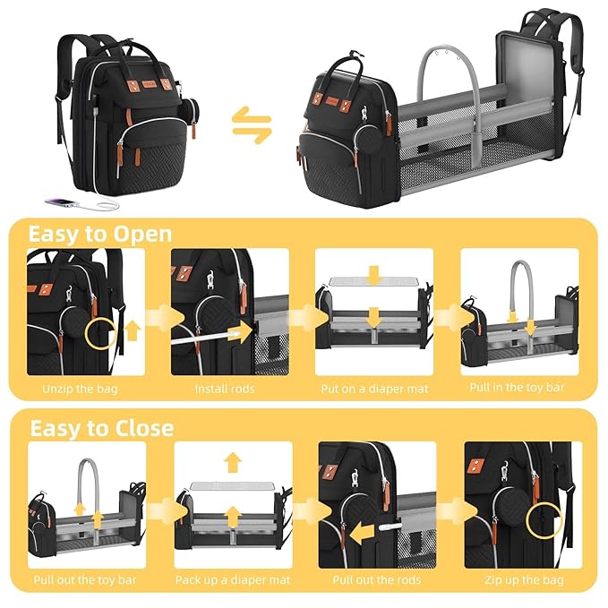 ISMGN Diaper Bag Backpack with Changing Station, Large Diaper Bag, Baby Bag, Multifunctional Diaper Bag, Black