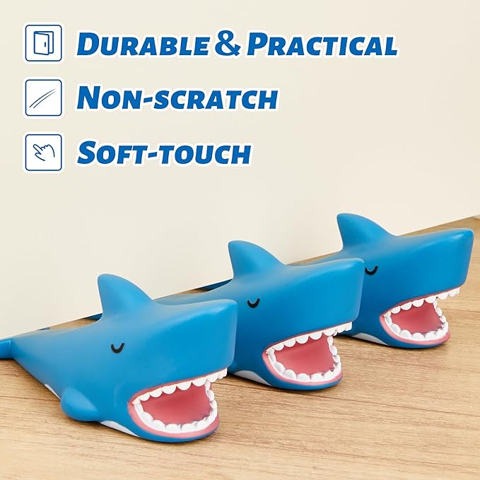 3Pcs Cute Door Stopper, Cartoon Shark Animal Door Stop, Decorative Door Wedge for Home and Office Floor(Patented)