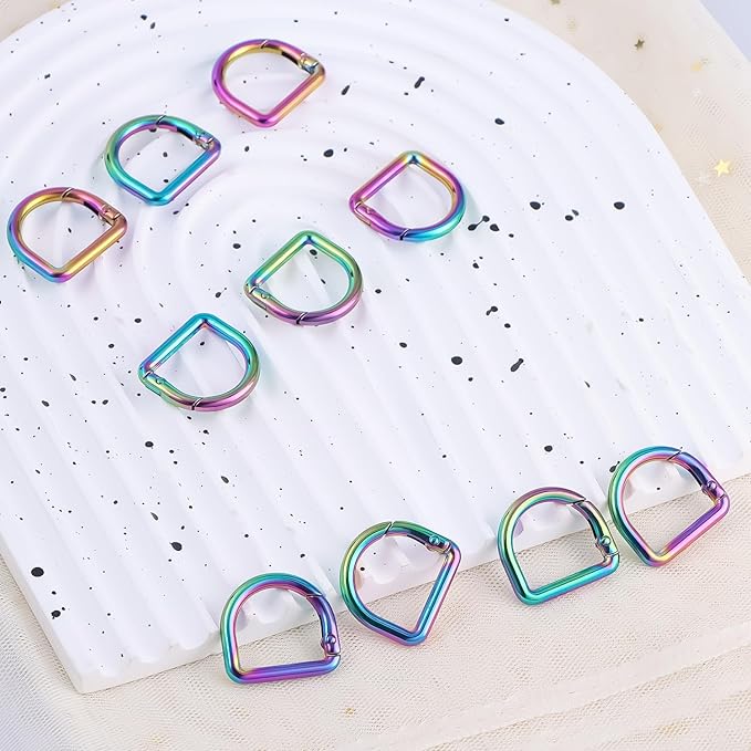 10pcs Metal D Ring Spring Key Hooks Keyring Clip for Keychain Buckle, Backpacks Handbag Purse Hardware, DIY Crafts