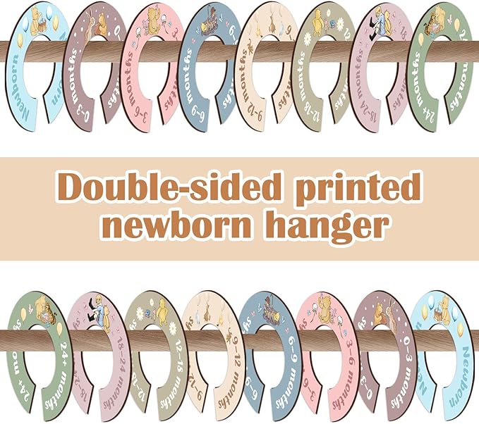 8Pcs Winnie Baby Closet Dividers, Colorful Round Baby Clothes Dividers for Closet, Newborn Baby Stuff for Baby Boys Girls, Wooden Double-Sided Baby Hanger Organizer from Newborn to Toddler
