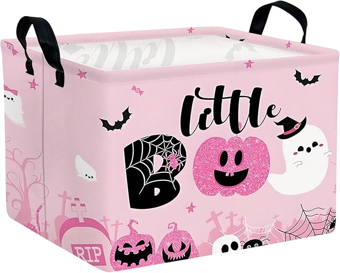 ASKETAM Halloween Basket Gift Cute Pumpkin Ghost Parties Decor Kid Trick or Treat Basket for Boys and Girls Rectangular Storage Bin Box (Pink)