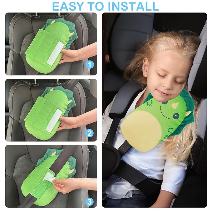 FIODAY Seatbelt Covers for Kids Car Seat Strap Pads Seat Belt Pillow Adjust Seat Belt Covers Seatbelt Cushion for Toddler Baby Boys Girls Travel Head Neck Shoulder Support,Green