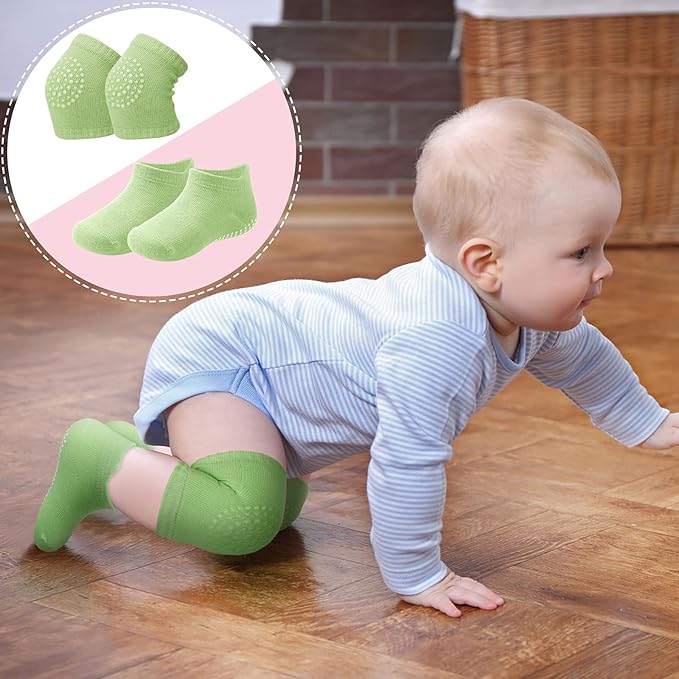 10 Pairs Baby Crawling Anti Slip Knee Pads and Anti Slip Baby Socks Set Unisex Toddler Knee Protectors Non Slip Ankle Socks