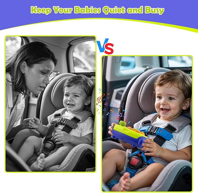 Baby Music Toys with Driving Sounds & 14 Nursery Rhymes, Light Up Montessori Sensory Toys Travel Essential Infant Birthday Gifts for 6 7 8 9 10 12 18 Month 1 Year Old Boys Girls