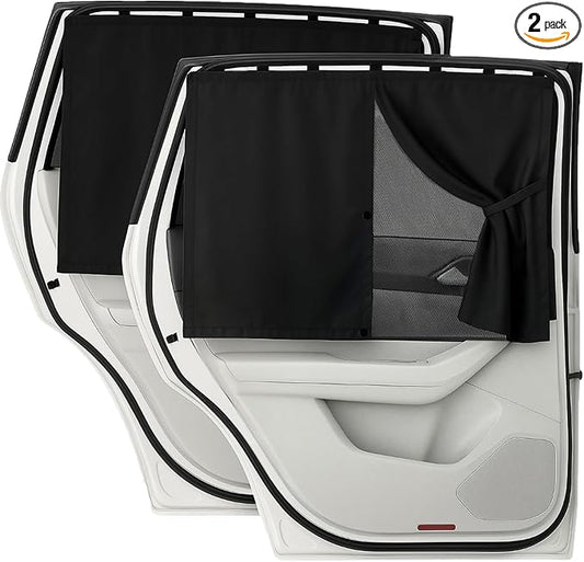 Car Window Shades, 2 Pack Magnetic Double Layer Window Shade for Baby in Car, Adjustable Privacy Blackout/See-Through Back Window Curtains for Baby Kids UV Protection