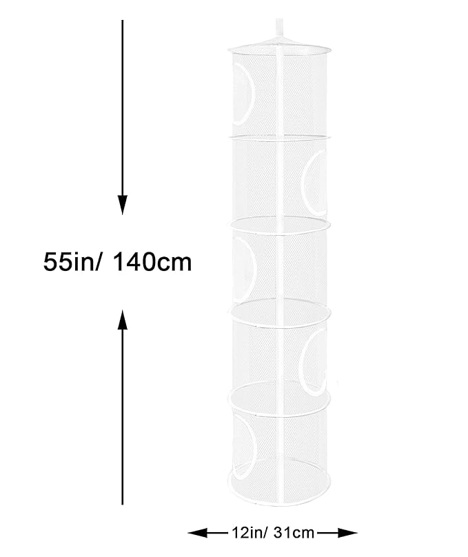 Libeder Stuffed Animal Storage, Mesh Hanging Storage Space Saver Bags Organizer,Foldable Storage Organizer 5 Compartments Toy Storage Basket for Kids Room Bathroom