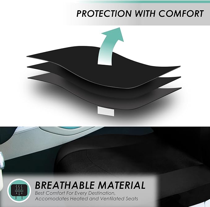 FH Group Full Set Cloth Car Seat Covers, Universal Fit Front and Split Bench Rear, Airbag Compatible, Washable for SUV, Sedan, Van - Black