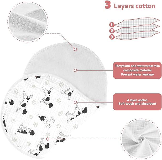 Qinllo 2 Pack Muslin Burp Cloths Stabyhoun Dogs White Cotton Baby Burp Cloths Soft Burping Cloth Absorbent Spit Up Rags for Newborn Baby Boys Girls 22x11 Inch