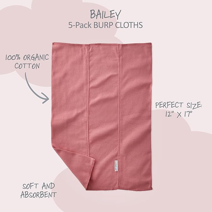 Butterblu Bailey 5-Pack Burp Cloths 100% Organic Cotton Knit for Newborn & Baby Boys & Girls, Sunset, One Size