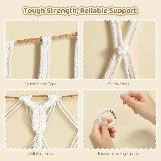 YECAYE Stuffed Animal Net, Room Decor Stuffed Animal Hammock, Upgraded 60 Inch for All Plush Dolls Organizer, Plushies Storage with Fully Handwoven Tassel, Cream White（1 pack） Mesh Bags