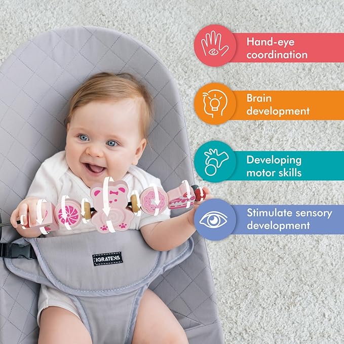 Baby Bouncer Toy Bar, Toy Bar for Baby Bouncer, Warm and Playful Pink Rainbow Design for Baby Girls, Easy to Attach and Remove, Child-Safe Paint, Safe for Babies