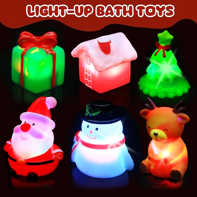 VIBOYLAR Christmas Bath Toys for Toddlers 1-3: 6 Packs Light-Up Floating Baby Toddler Kids Bath Toys Set for Boys & Girls Christmas Birthday Xmas Gifts - Bathtub Bath Toy for Children Preschool