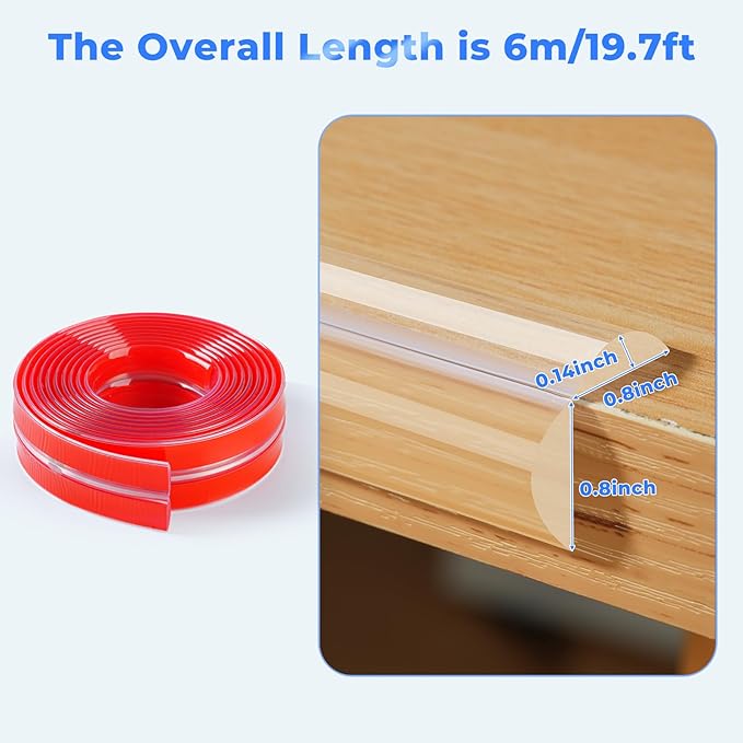 Kloejaa Edge Corner Protector Baby Proofing, Clear Soft Corner Protectors Baby Proof, Furniture Corner Guard & Edge Safety, Edge Protector for Table and Fireplace(19.6ft L*1.56inch W*0.14inch H)