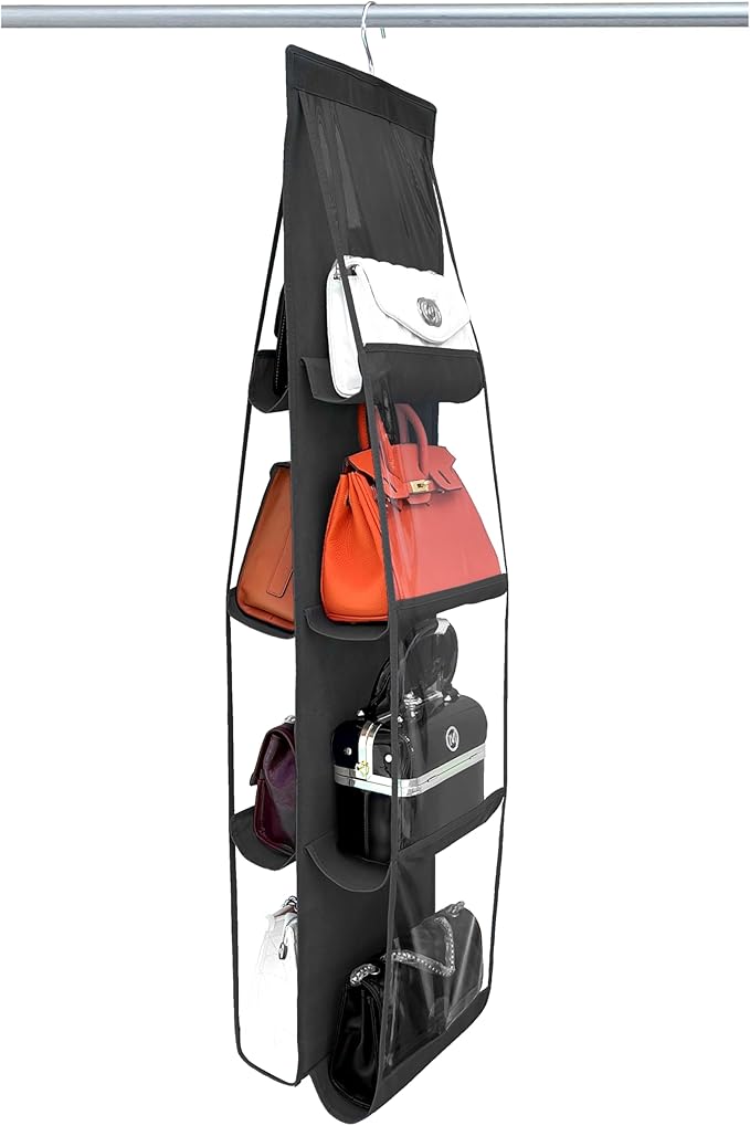 purse organizer, NEW improved Larger, purse organizer for closet, Heavy Duty Hooks, purse storage, Durability Material, handbag organizer, holds bigger bags, closet organizer, Black-1Pack