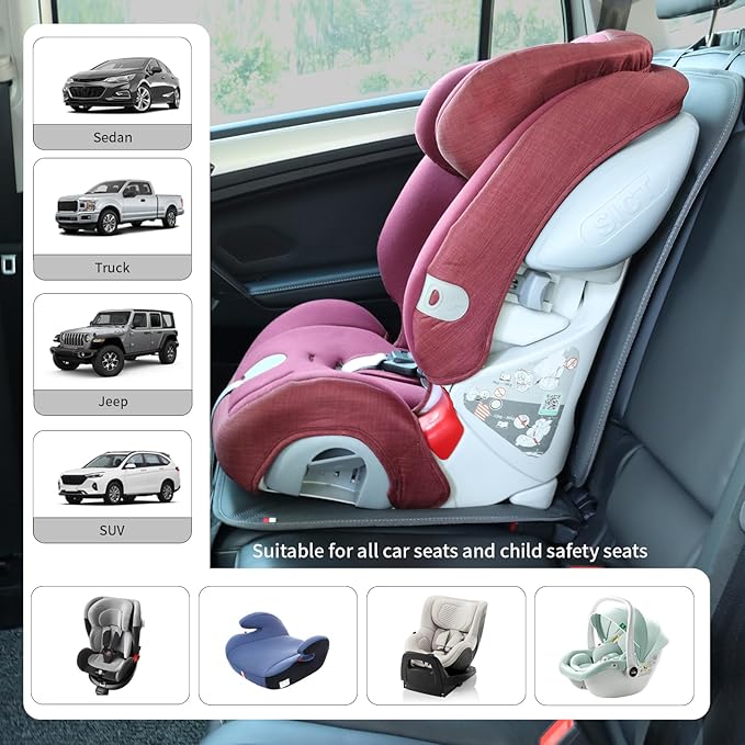 Viaviat Car Seat Protector Leather Waterproof Child Safety Seat Protector Cover with Thick Pad and 2 Large Pockets Durable Kick Mat for All Auto Seat (Deep Gray)