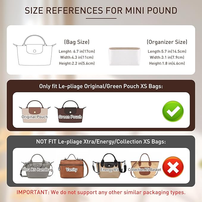 Doxo Upgraded Bag Organizer Insert Compatible with Longchamp Original/Green Pouch,Lightweight Waterproof DupontPaper Mini Long Champ Organizer Insert, Keeps Handbags Neat(Black,XS)