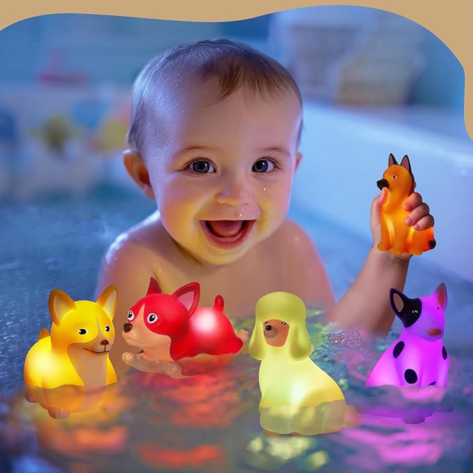 VIBOYLAR Bath Toys for Toddlers 1-3: 6 PCS Light-Up Dog Bath Toy Set, Baby Bath Toys, Bathtub Pool Bath Toy for Kids, Christmas Birthday Gifts for Boys & Girls Ages 1 2 3+ Years Old