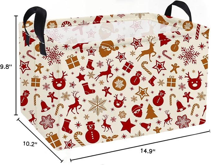 Essme Rectangular Christmas Baskets,Deer Storage Box,Cute Basket for Kids with Handles for Room Decor, Book Bins,Gifts Basket.(Snowflake Christmas)